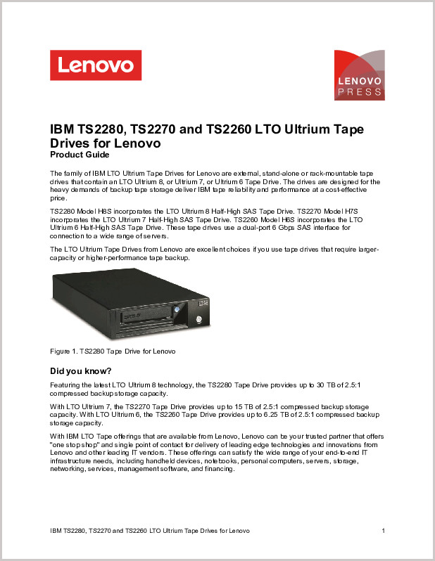 IBM TS2280, TS2270 and TS2260 LTO Ultrium Tape Drives for Lenovo.pdf